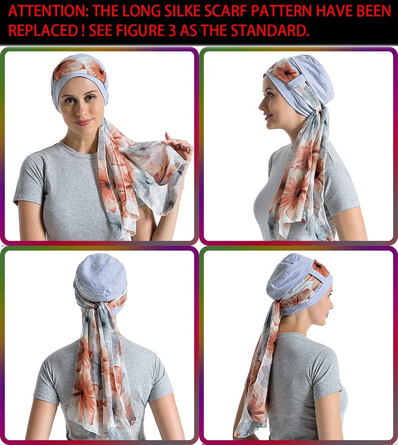 JarseHera Bamboo Cotton Liner Chemo Headwear for Womenwith Silky Scarfs for Cancer Hair Loss Sleep Caps Beanie - Image 4